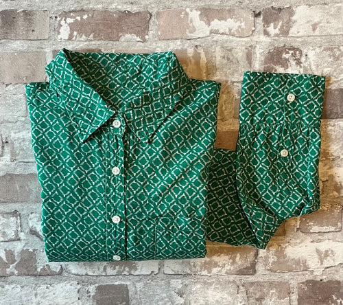 Blouse Fluide en Rayonne Verte | Imprimé Géométrique | Vintage Contemporain