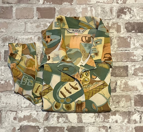 Blouse Vintage | Marsa | Imprimé Abstrait & Bord-Côte | 80s | Japon