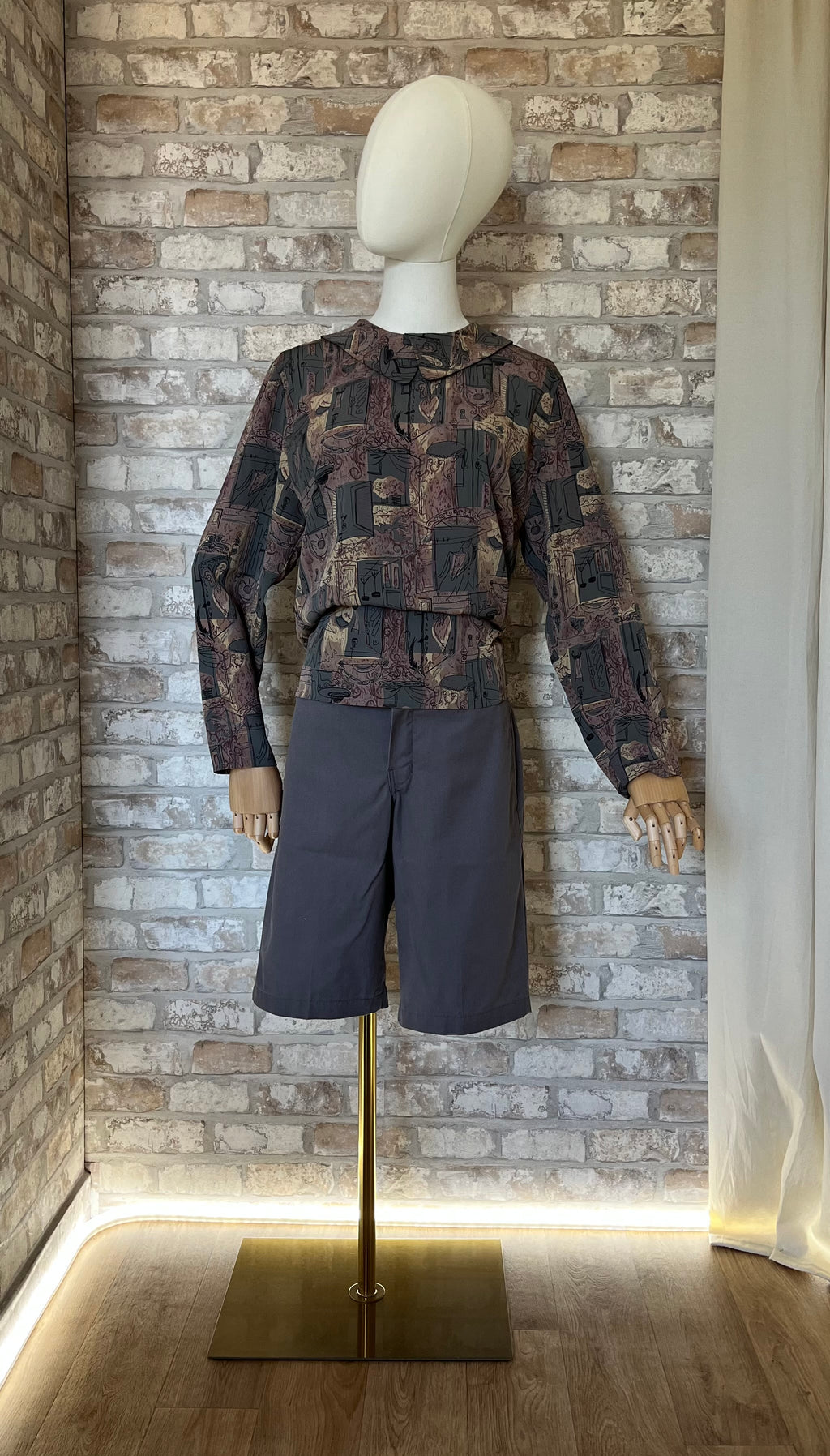 Blouse Artsy Vintage | Jade Glaze | Imprimé Surréaliste & Col Double | Japon / Bermuda Dickies