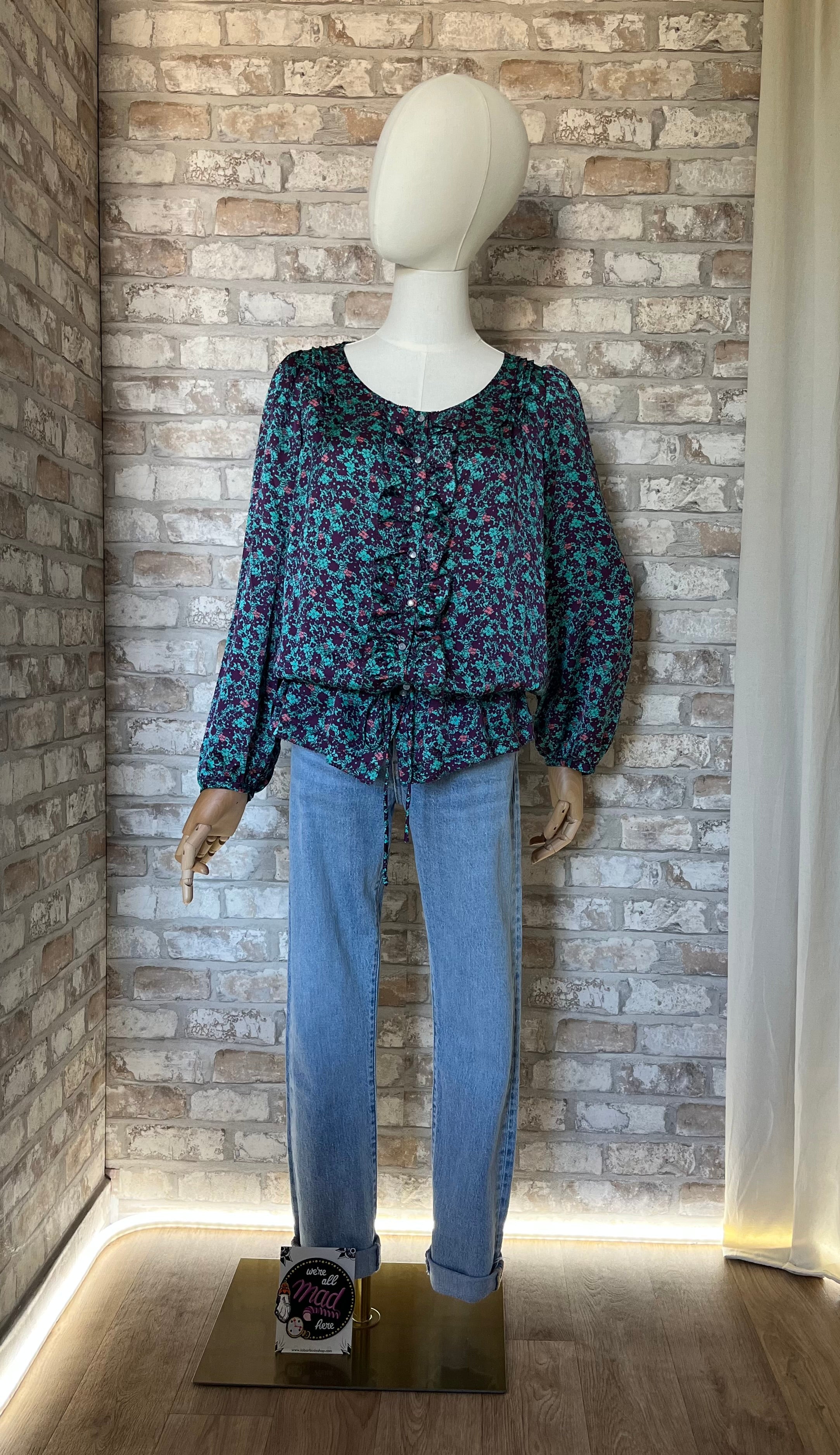 Blouse Vintage Tokyo Garden | Imprimé Floral Dark Liberty | Design Itokin | Japon / Jean Levis 501 Skinny / Patch La Barbuda
