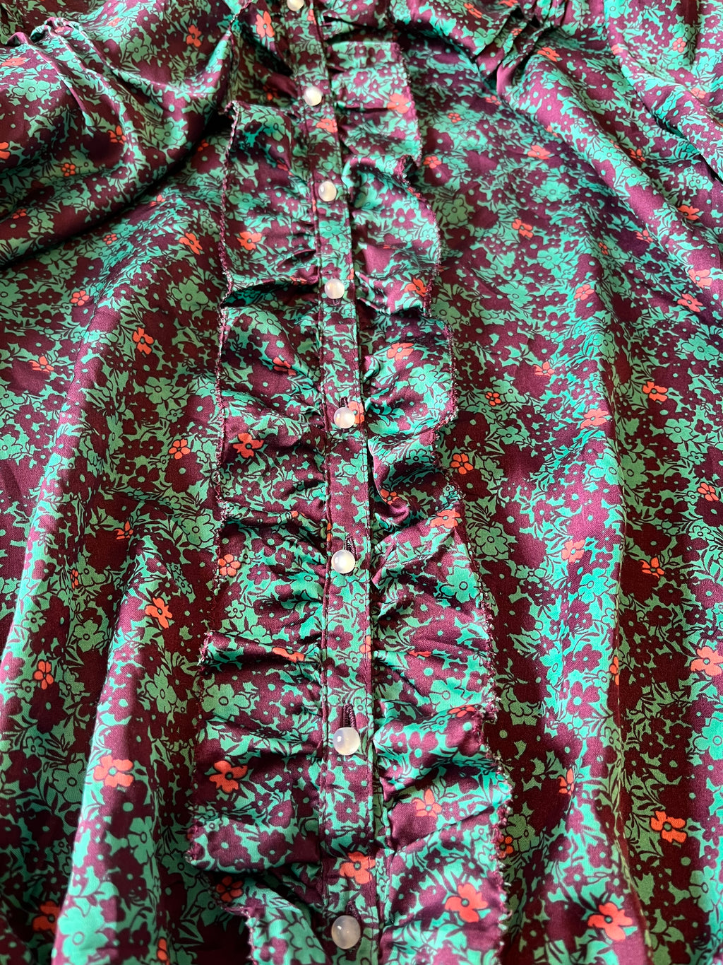 Blouse Vintage Tokyo Garden | Imprimé Floral Dark Liberty | Design Itokin | Japon / détails boutonnière