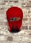 Casquette de baseball vintage rouge Honda Racing officielle avec patch brodé Woody Woodpecker, présentée à plat 