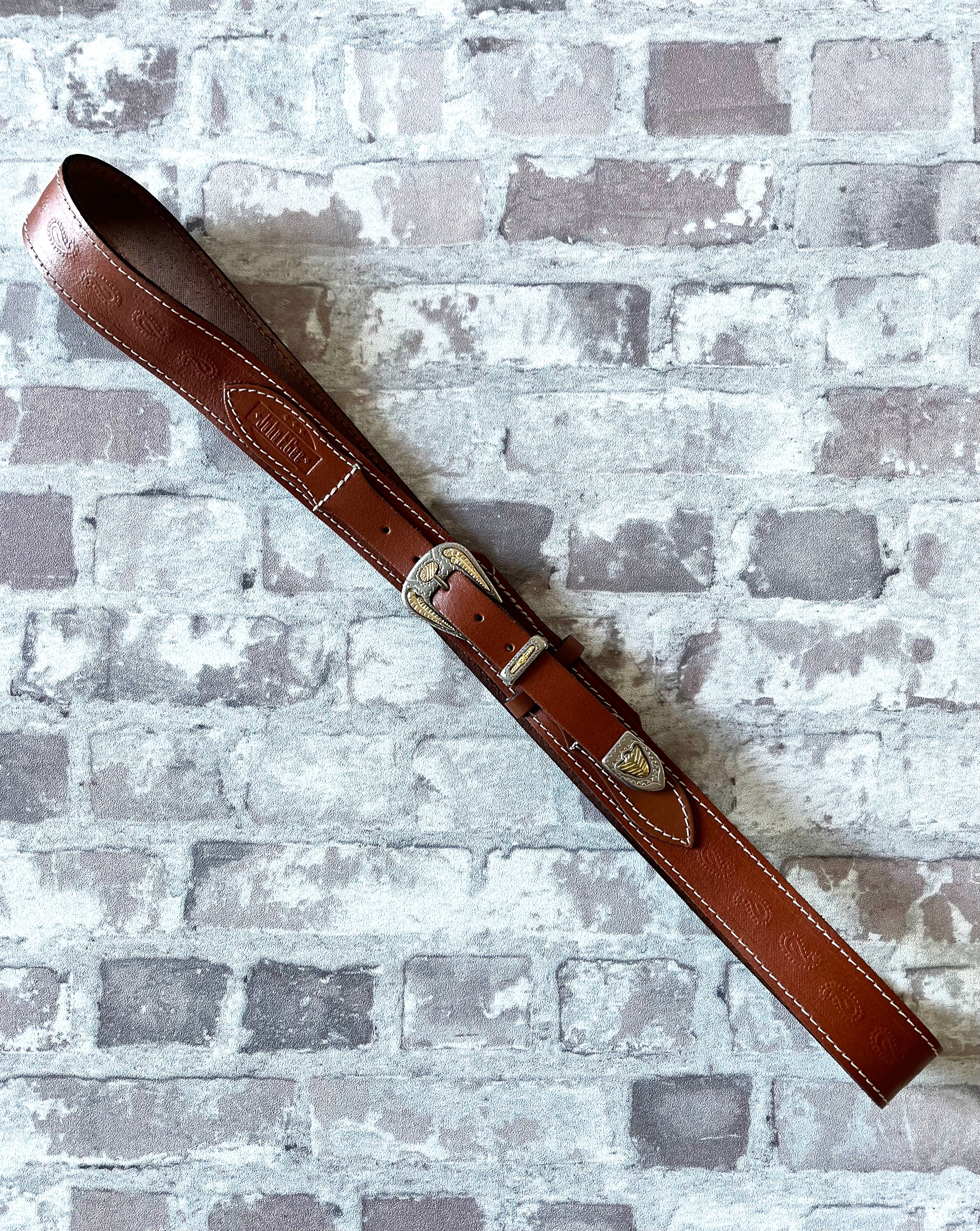 Ceinture Vintage Ranger | John F.Gee | Style Western Paisley | Cognac & Bouclerie Bicolore