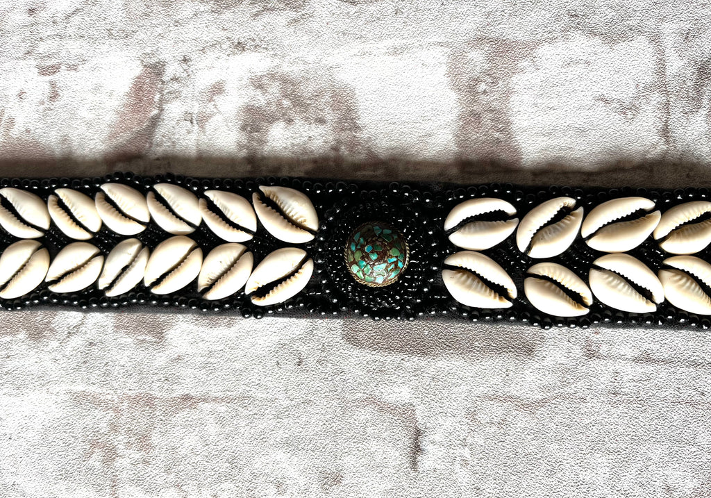 Ceinture Bijou Artisanale Cauris & Perles | Style Boho-Chic Vintage / gros plan