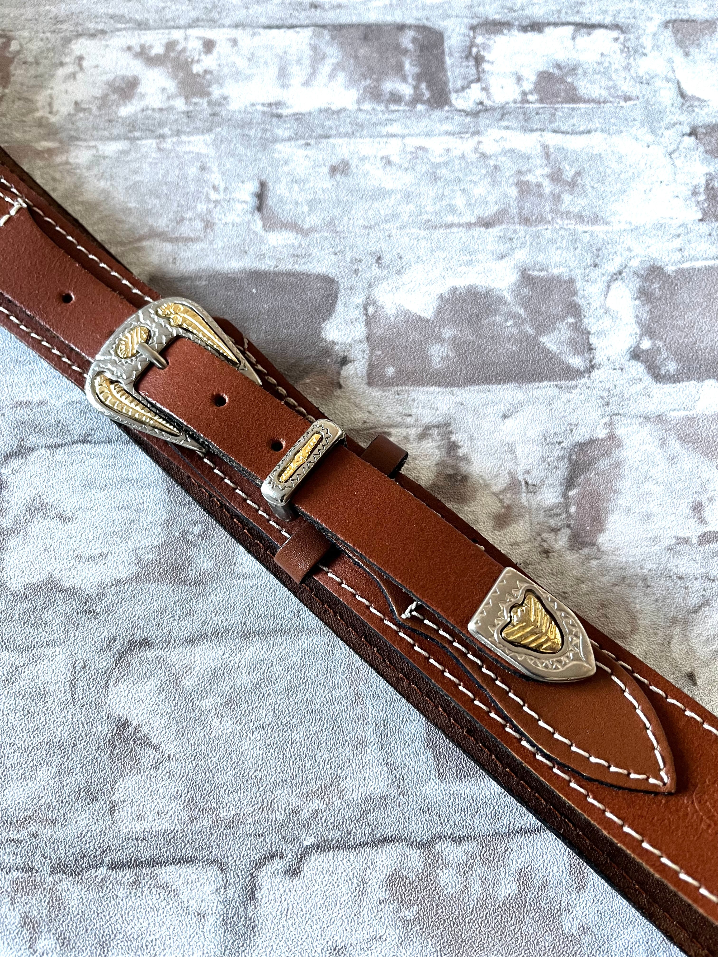 Ceinture Vintage Ranger | John F.Gee | Style Western Paisley | Cognac & Bouclerie Bicolore / gros plan