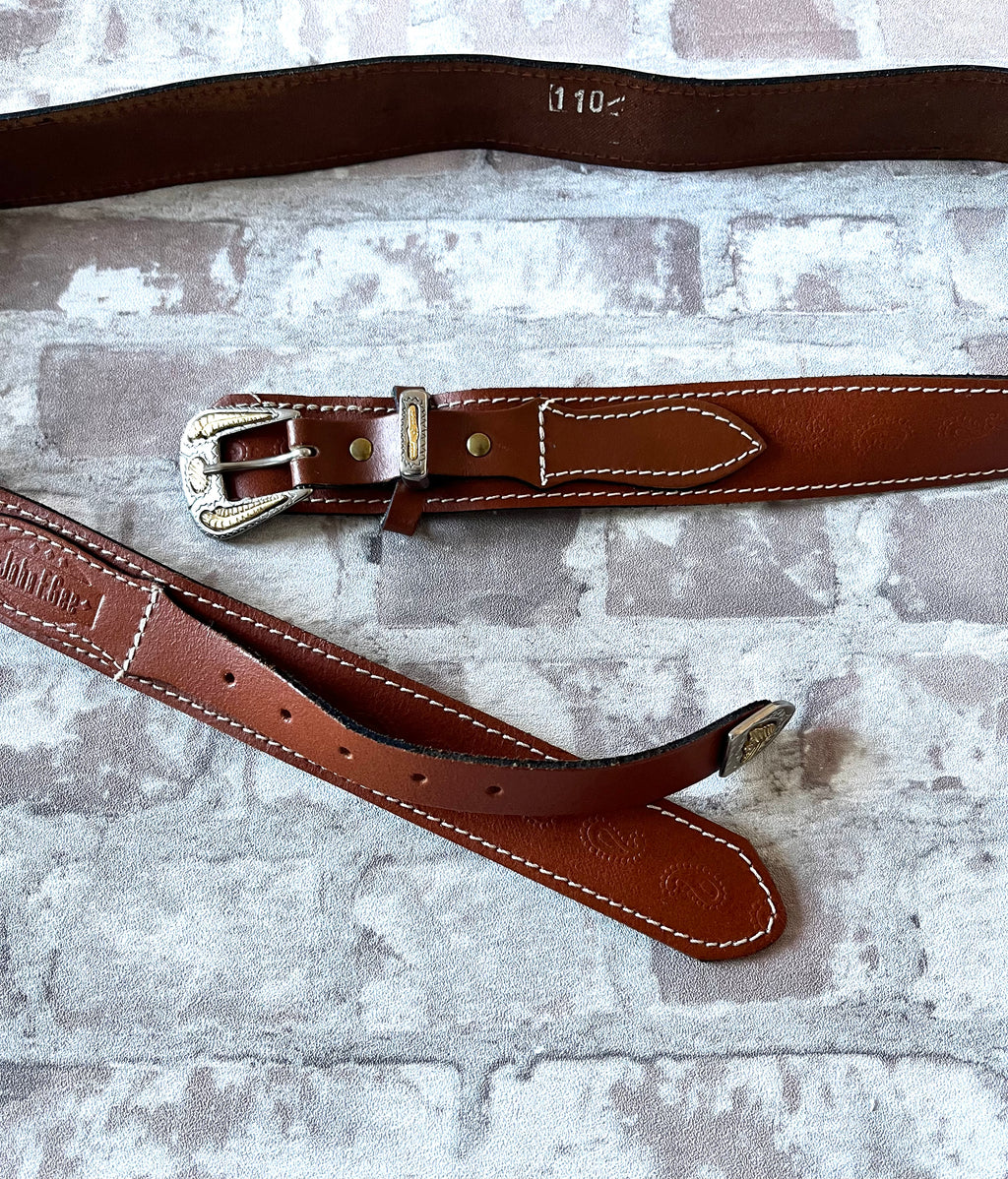 Ceinture Vintage Ranger | John F.Gee | Style Western Paisley | Cognac & Bouclerie Bicolore / détails
