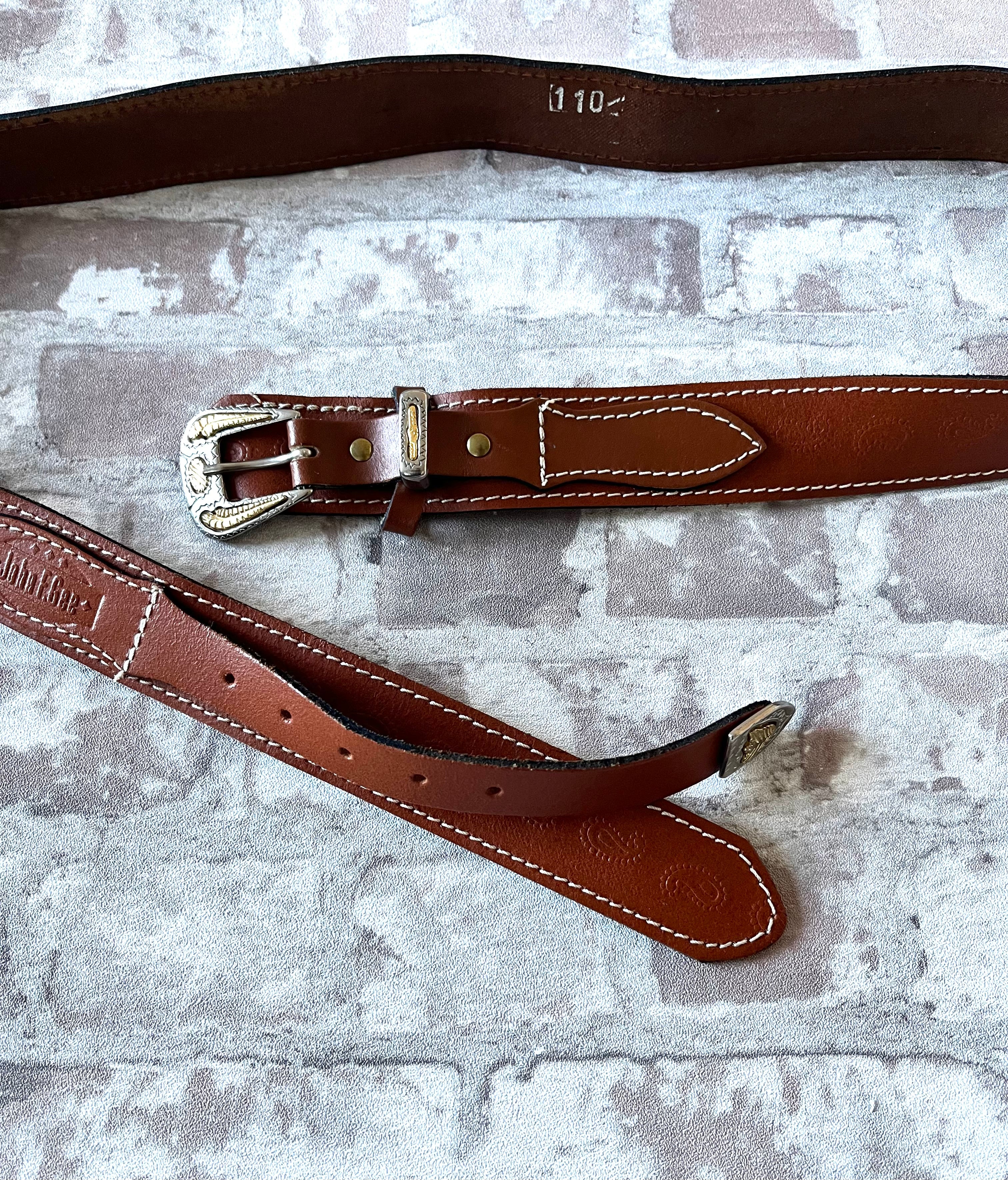 Ceinture Vintage Ranger | John F.Gee | Style Western Paisley | Cognac & Bouclerie Bicolore / détails
