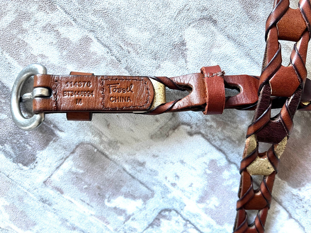 Ceinture Vintage | Fossil | Cuir Tressé Brun Cognac | Style Boho & Western / marque
