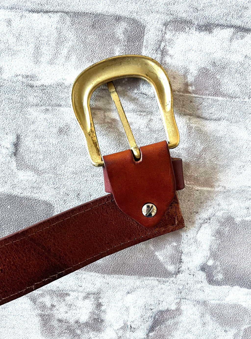 Ceinture Vintage | Original El Macho - Cuir Pleine Fleur Cognac | Boucle Laiton Massif | Italie / boucle dessous