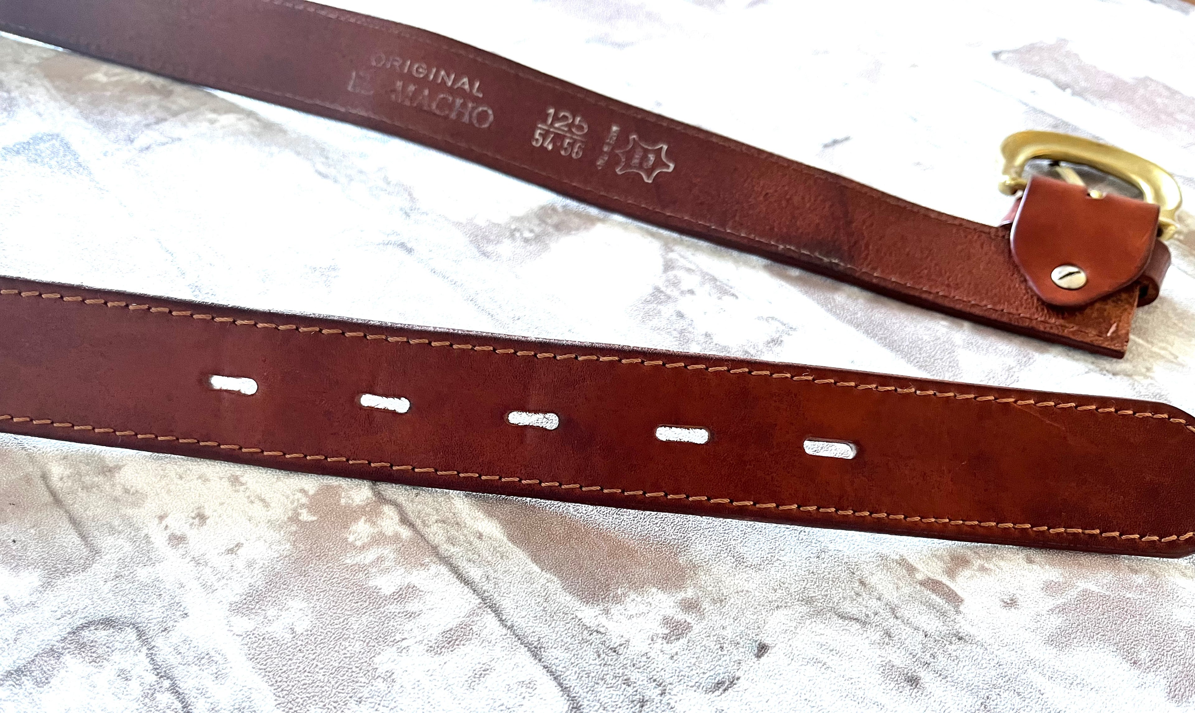 Ceinture Vintage | Original El Macho - Cuir Pleine Fleur Cognac | Boucle Laiton Massif | Italie / gros plan