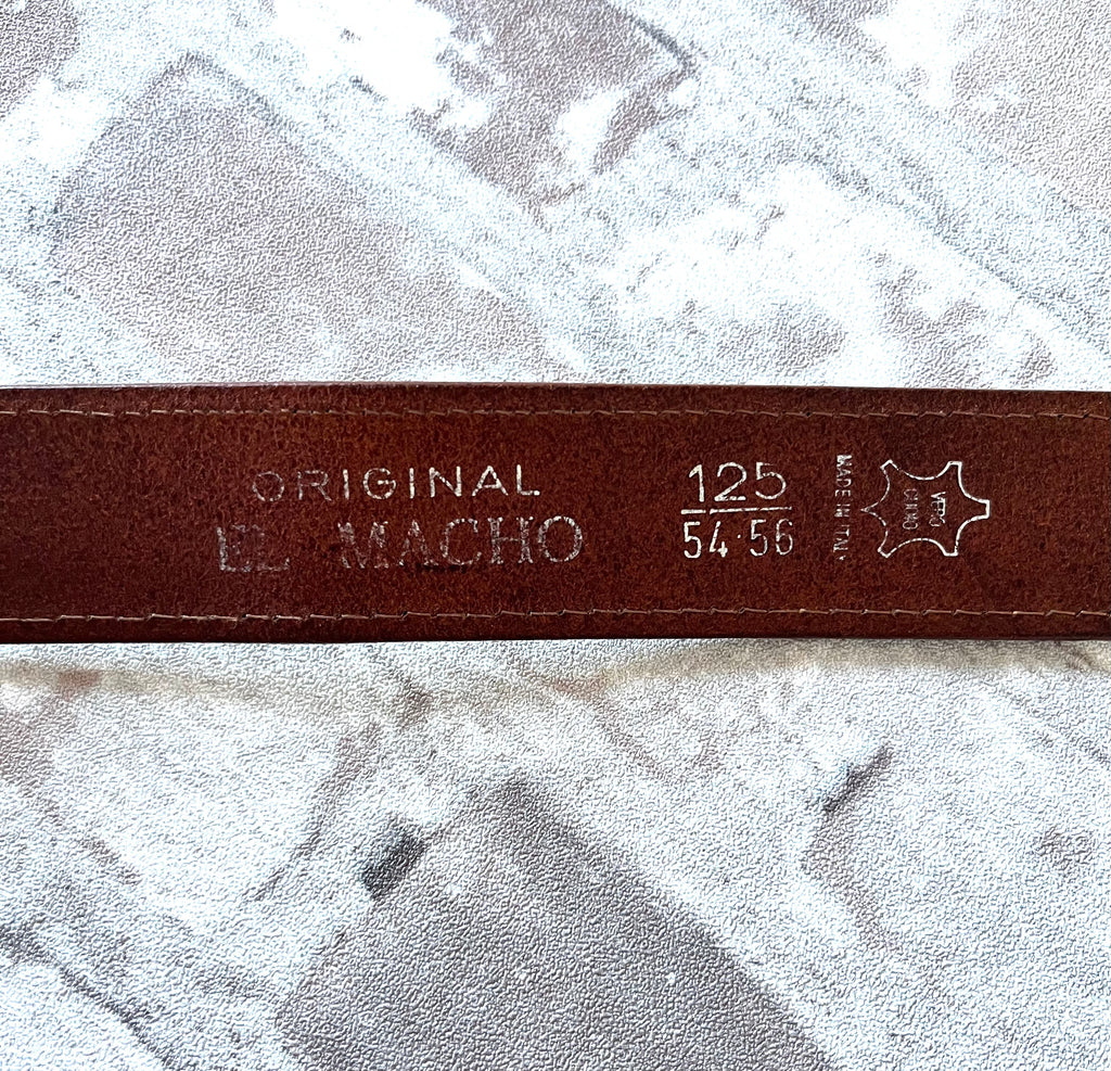Ceinture Vintage | Original El Macho - Cuir Pleine Fleur Cognac | Boucle Laiton Massif | Italie / matière taille et marque