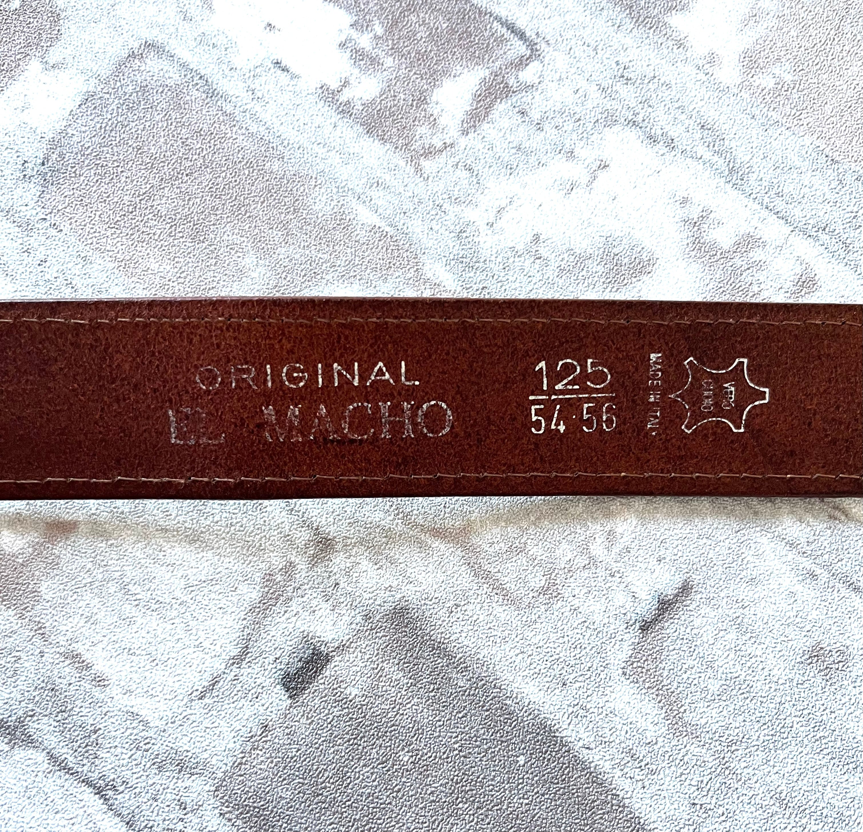 Ceinture Vintage | Original El Macho - Cuir Pleine Fleur Cognac | Boucle Laiton Massif | Italie / matière taille et marque