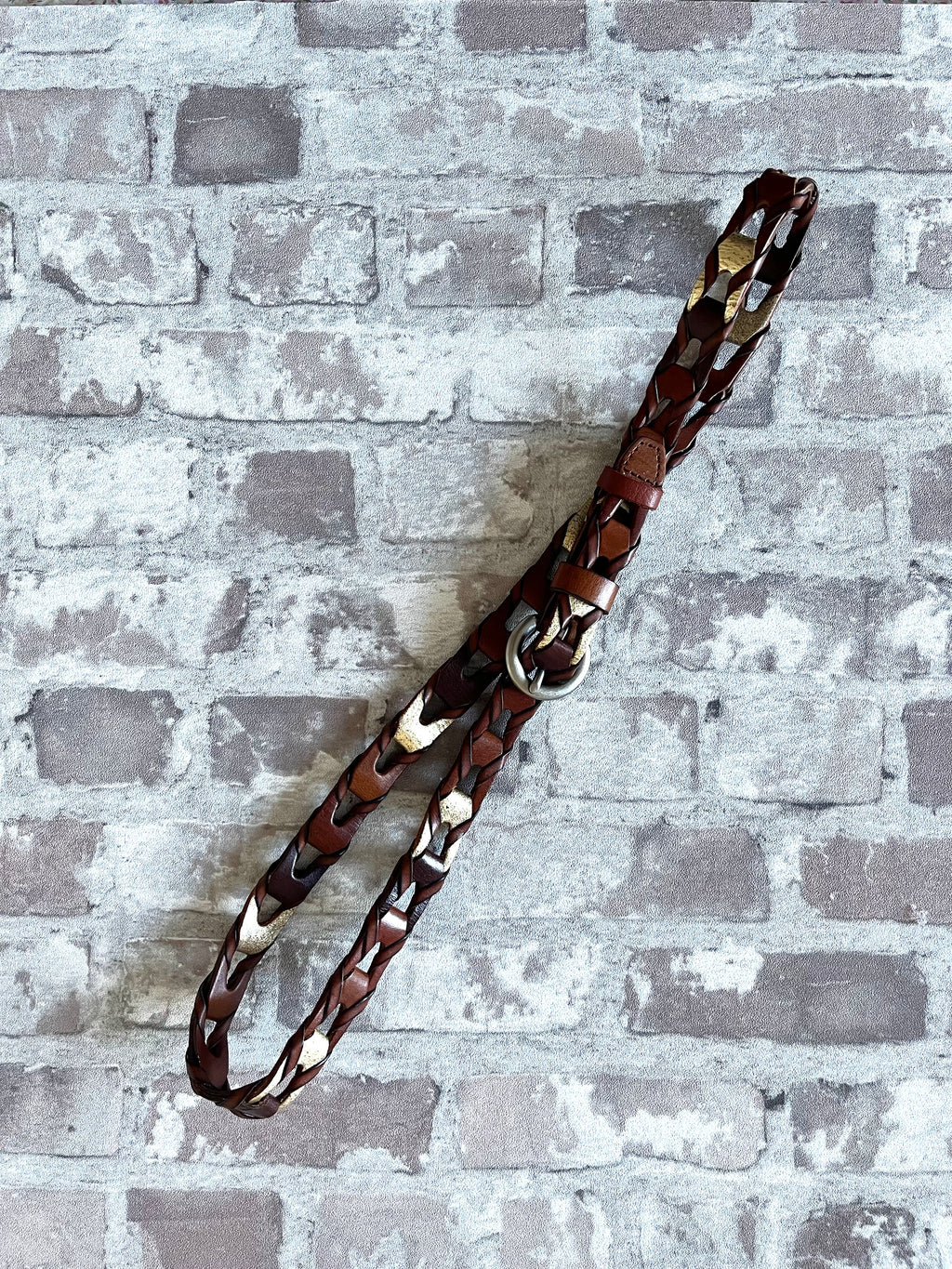 Ceinture Vintage | Fossil | Cuir Tressé Brun Cognac | Style Boho & Western