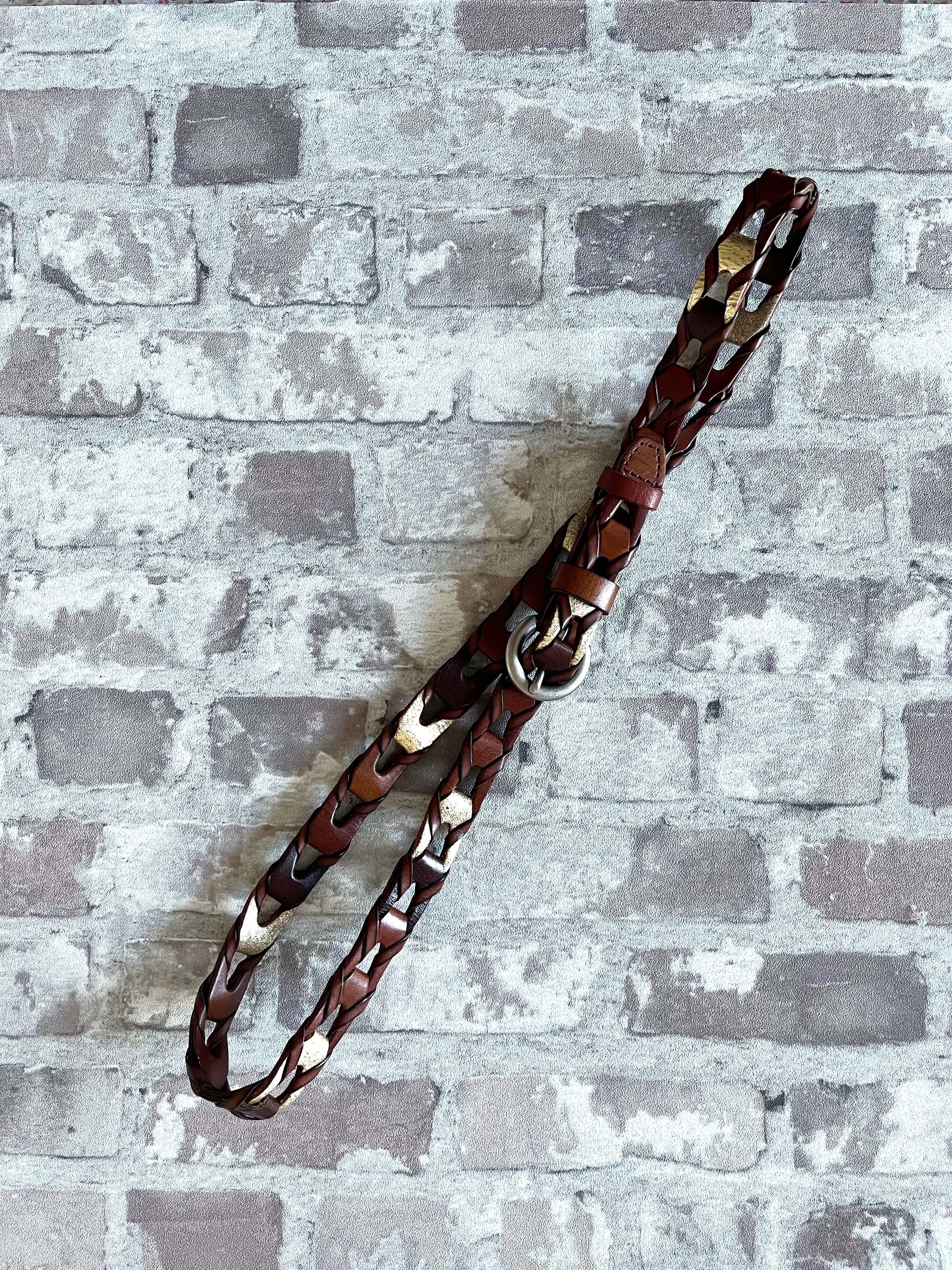 Ceinture Vintage | Fossil | Cuir Tressé Brun Cognac | Style Boho & Western