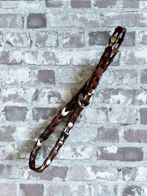 Ceinture Vintage | Fossil | Cuir Tressé Brun Cognac | Style Boho & Western