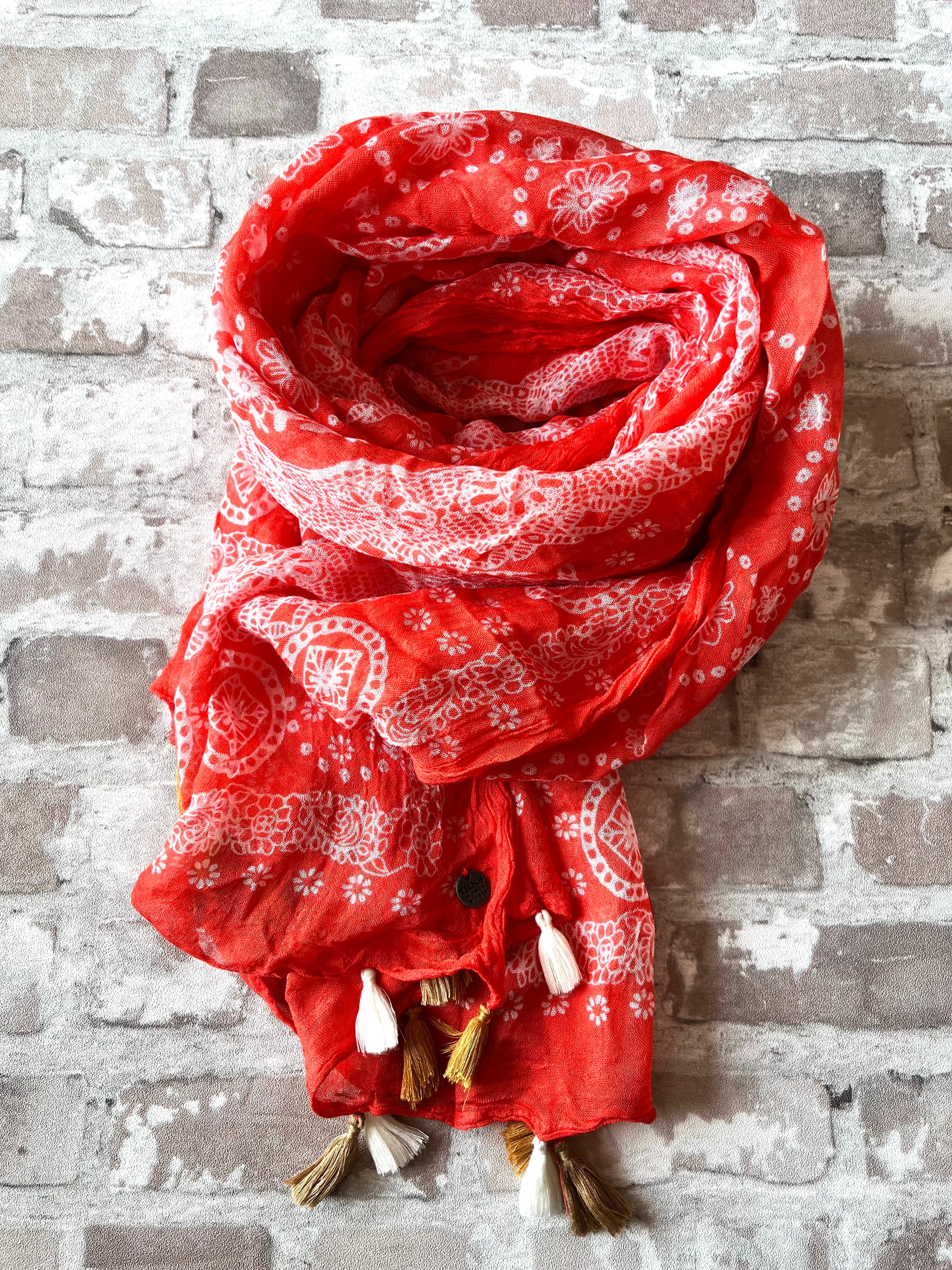 Chèche IKKS Orange Mandarine & Motifs Bandana | Voile de coton Urban Chic