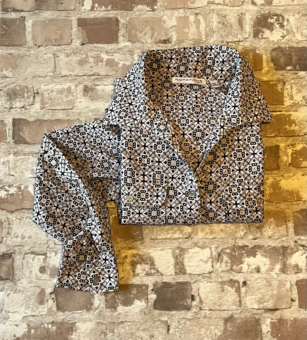 Chemise Graphique Kalei | Notations Petites | Motif Géo Vintage | 90s-00s | Vietnam