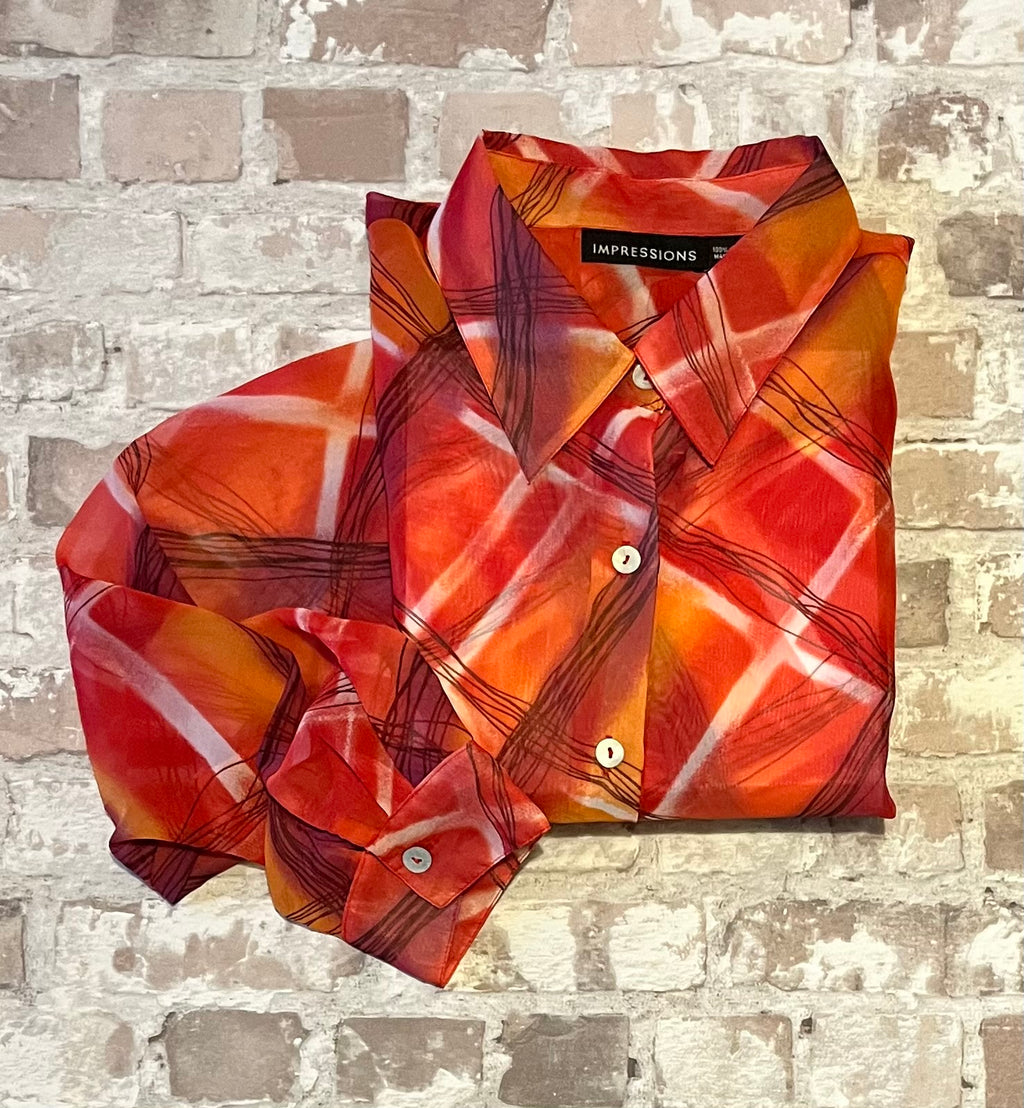 Chemise Vintage Voile Transparent | Imprimé Abstrait Sunset & Arty | Impressions | Corée