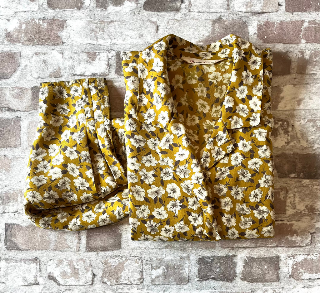Chemise Vintage | Monde d'Amour | Imprimé Floral Jaune Moutarde | Japon