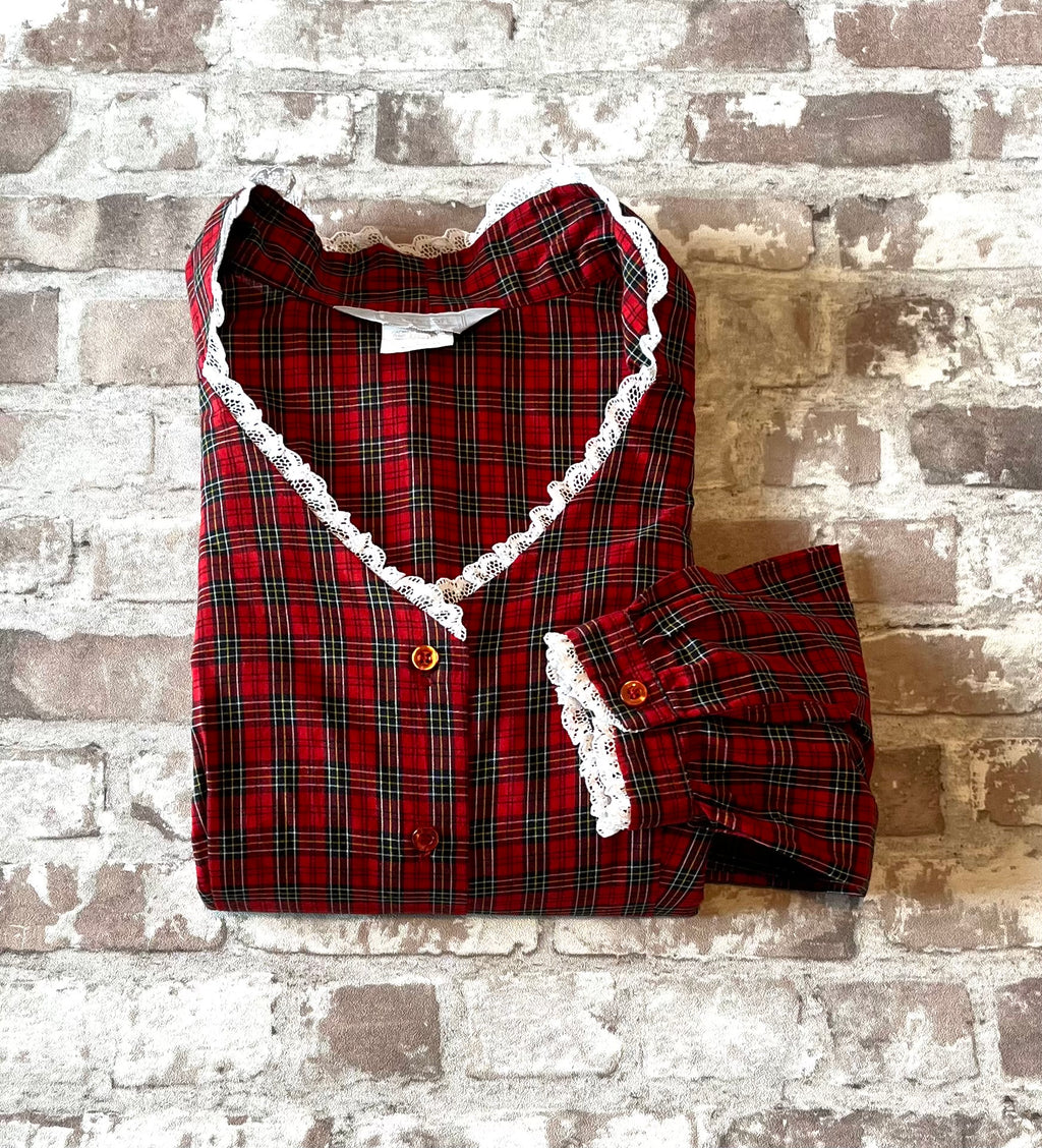 Chemise Vintage | Shirtcraft | Tartan Rouge & Dentelle | 80s | USA