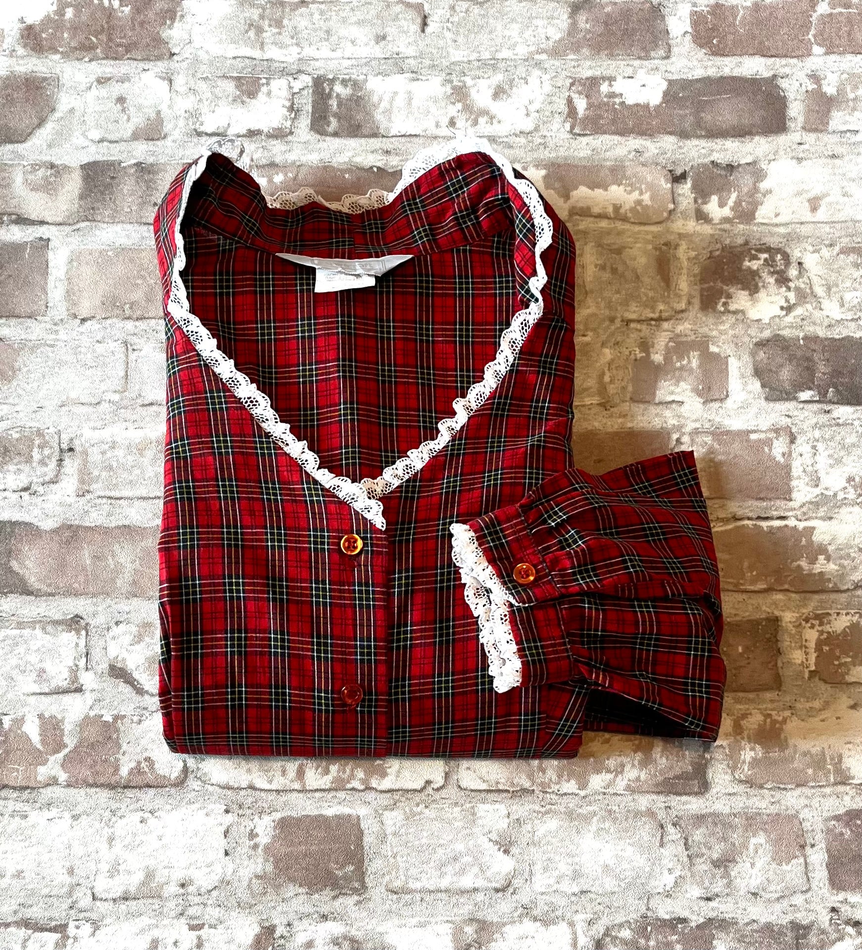 Chemise Vintage | Shirtcraft | Tartan Rouge & Dentelle | 80s | USA