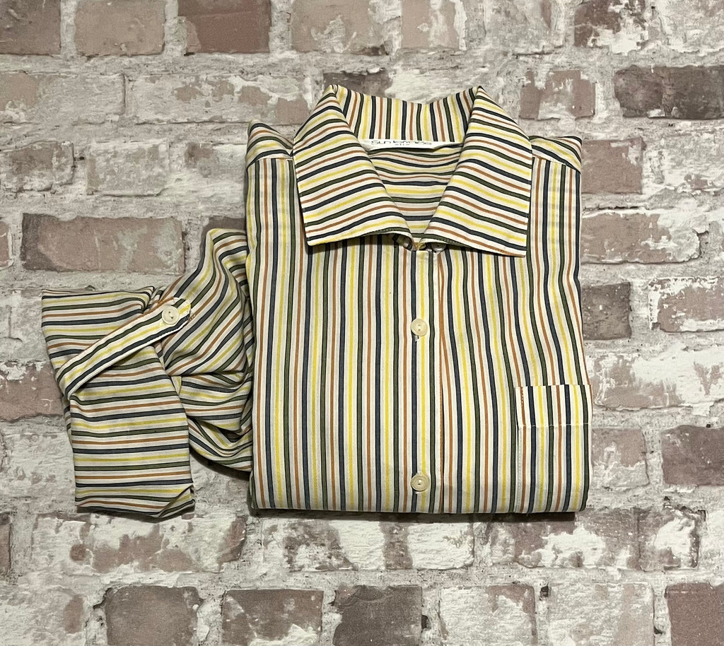 Chemise Vintage Unisex Boxy | Sun Terrace | Rayures Multicolores | Japon