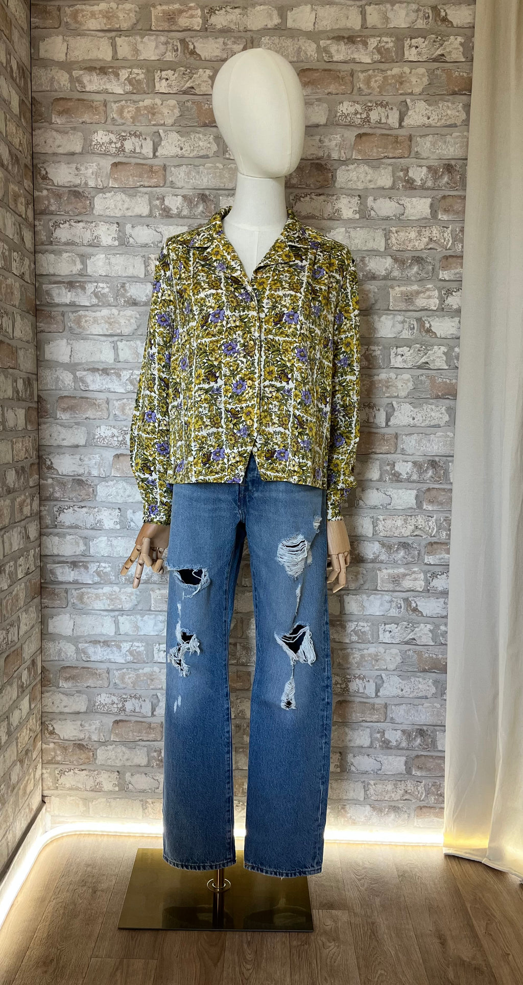 Chemise Blazer Vintage | Quadrillage Floral | Jaune & Violet | Saga More | Japon / Jean Levis 501 Distressed
