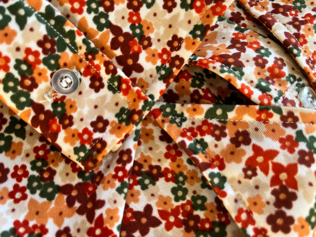 Chemise Vintage 70s | Micro Imprimé Floral Champêtre | Terracotta & Vert Bouteille | 38/40 FR - Grade A