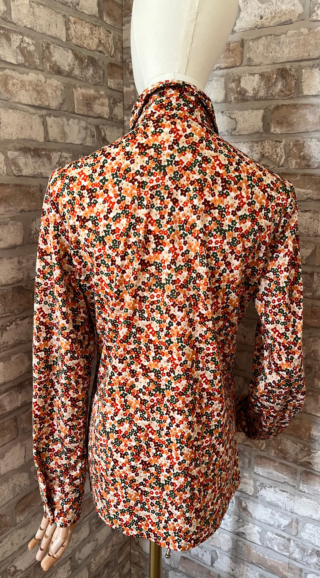 Chemise Vintage 70s | Micro Imprimé Floral Champêtre | Terracotta & Vert Bouteille | 38/40 FR - Grade A