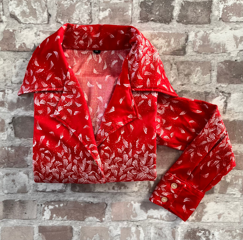 Chemise Vintage Japonaise 70s | Rouge à motif Graphique & Col Pelle à Tarte | S FR - Grade B