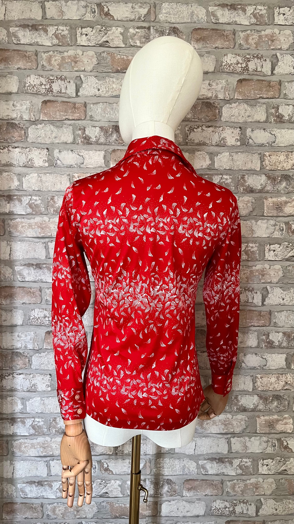 Chemise Vintage Japonaise 70s | Rouge à motif Graphique & Col Pelle à Tarte | S FR - Grade B