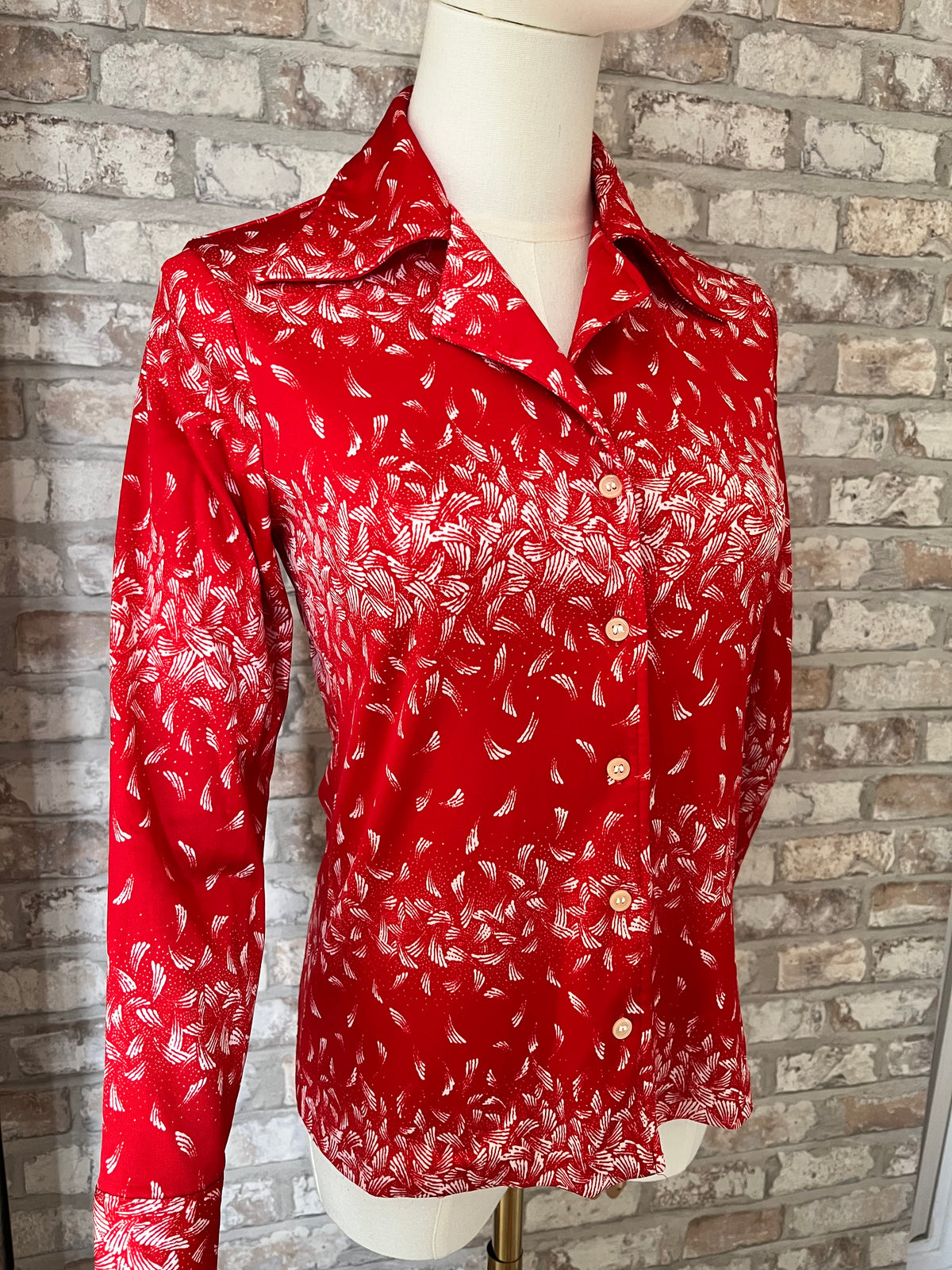 Chemise Vintage Japonaise 70s | Rouge à motif Graphique & Col Pelle à Tarte | S FR - Grade B