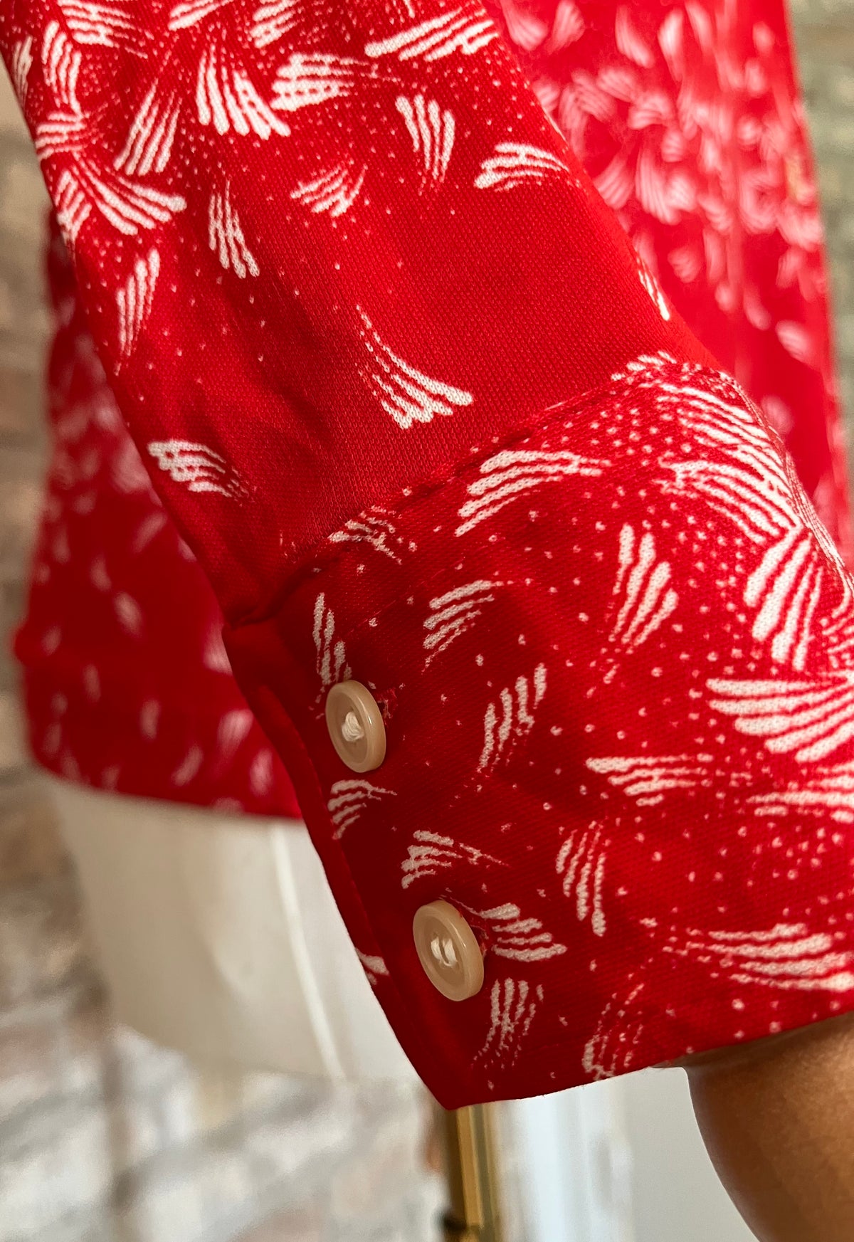 Chemise Vintage Japonaise 70s | Rouge à motif Graphique & Col Pelle à Tarte | S FR - Grade B