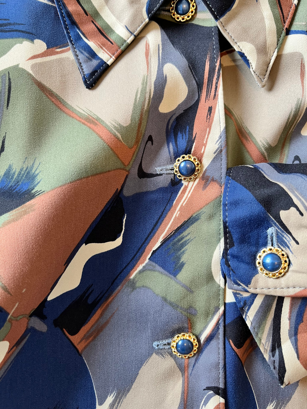 Chemise Vintage | Imprimé Abstrait Arty | Kimura | Japon / détails