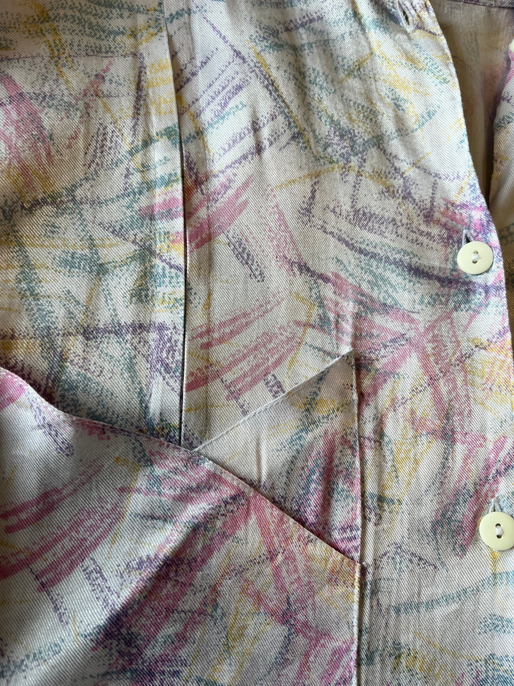 Chemise Vintage | Imprimé Abstrait Pastel | 80s 90s | Calypso / détails poche-boutons