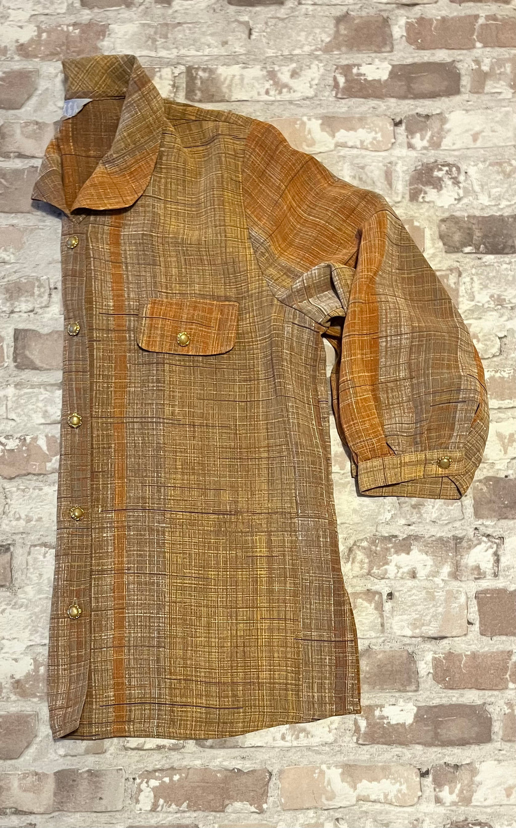 Chemise Vintage | Ocre à Motifs Graphiques | Shinshifu | Japon / profil
