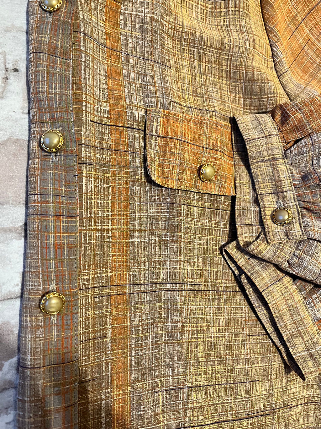 Chemise Vintage | Ocre à Motifs Graphiques | Shinshifu | Japon / détails