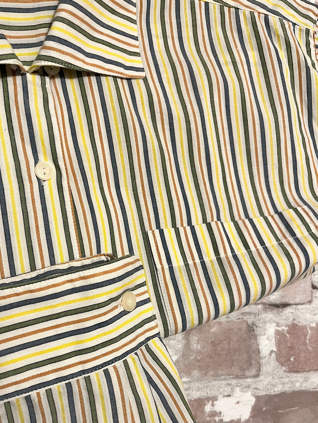 Chemise Vintage Unisex Boxy | Sun Terrace | Rayures Multicolores | Japon / détails