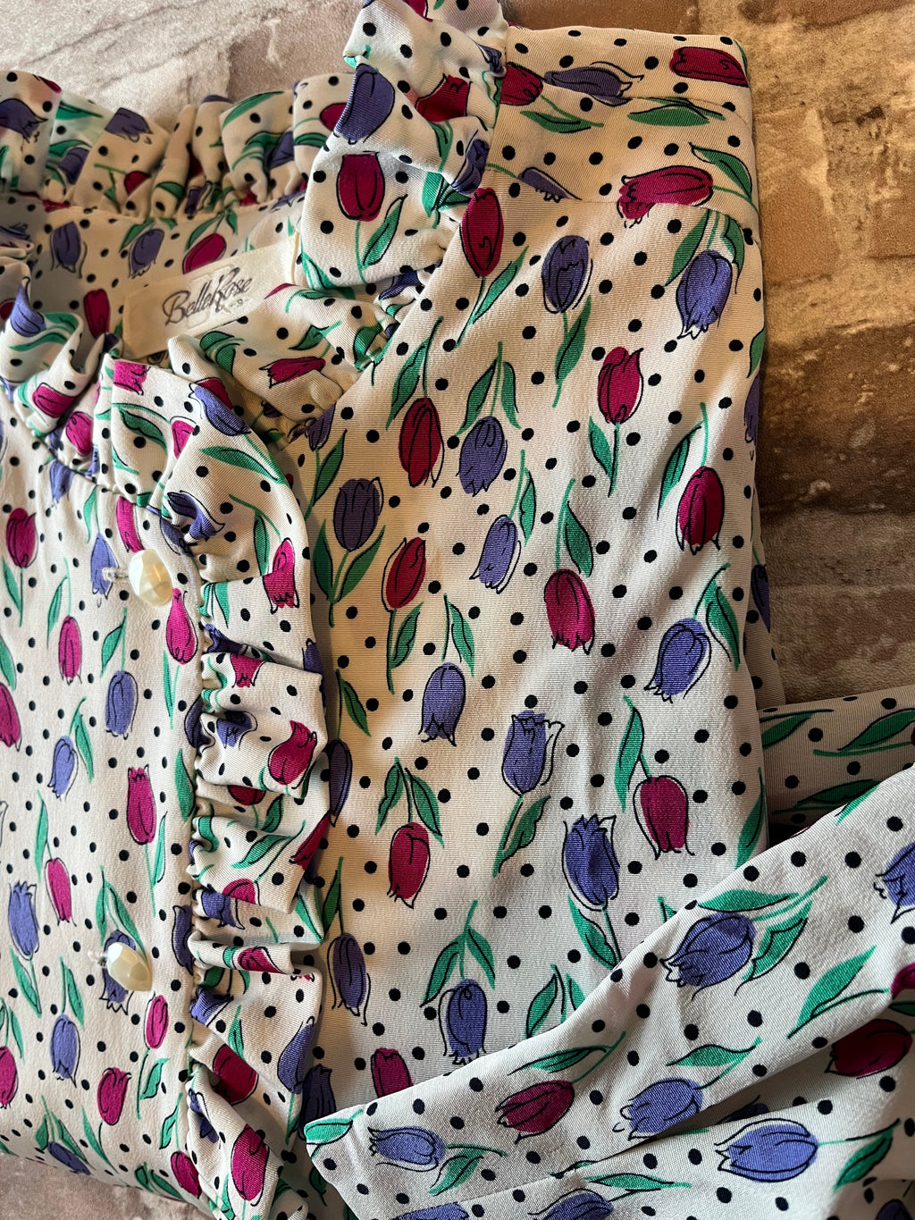 Chemise Vintage | Tulipes & Pois | Col Volanté | BelleRose | Japon / détails 