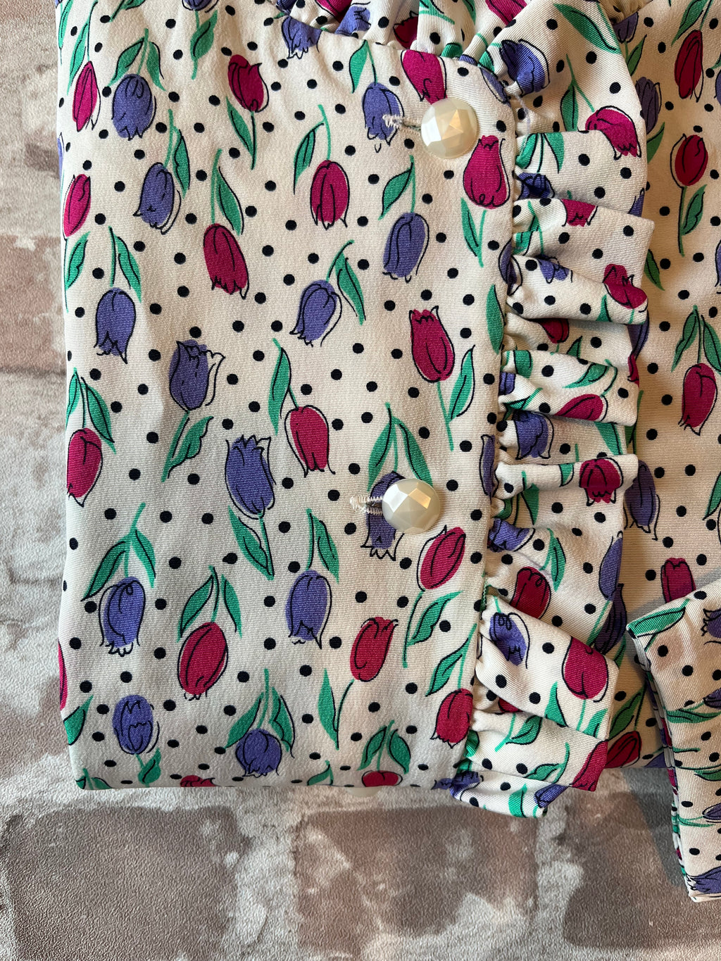 Chemise Vintage | Tulipes & Pois | Col Volanté | BelleRose | Japon / bouton