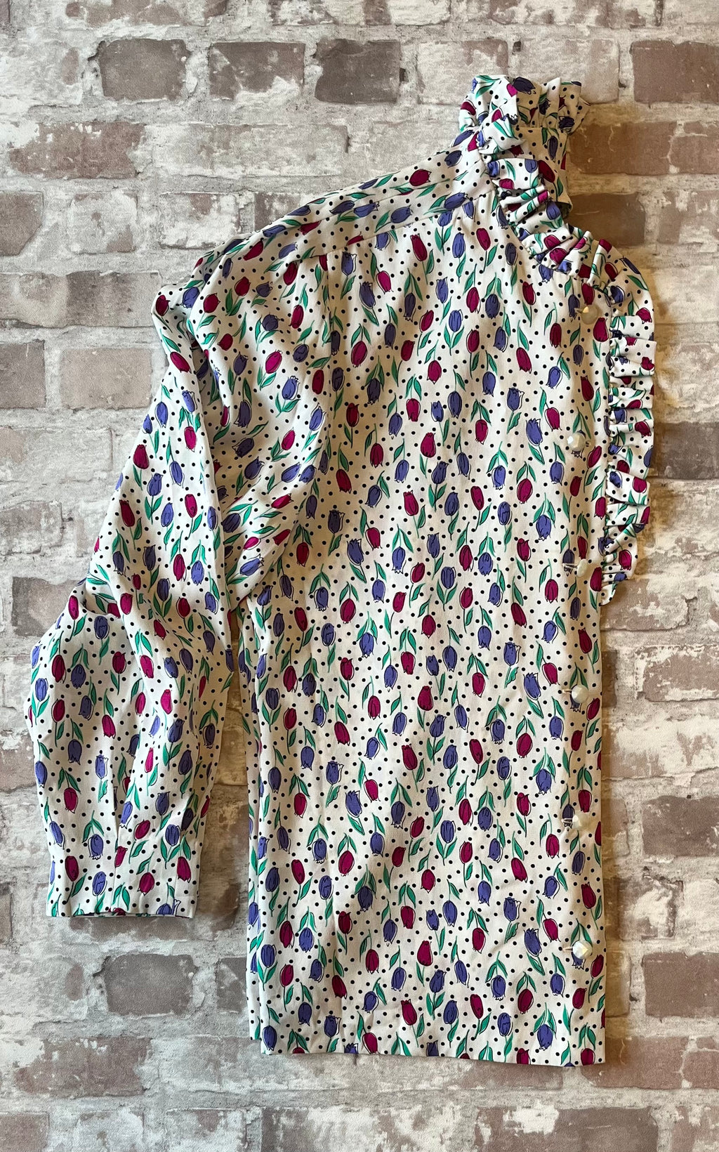 Chemise Vintage | Tulipes & Pois | Col Volanté | BelleRose | Japon / profil