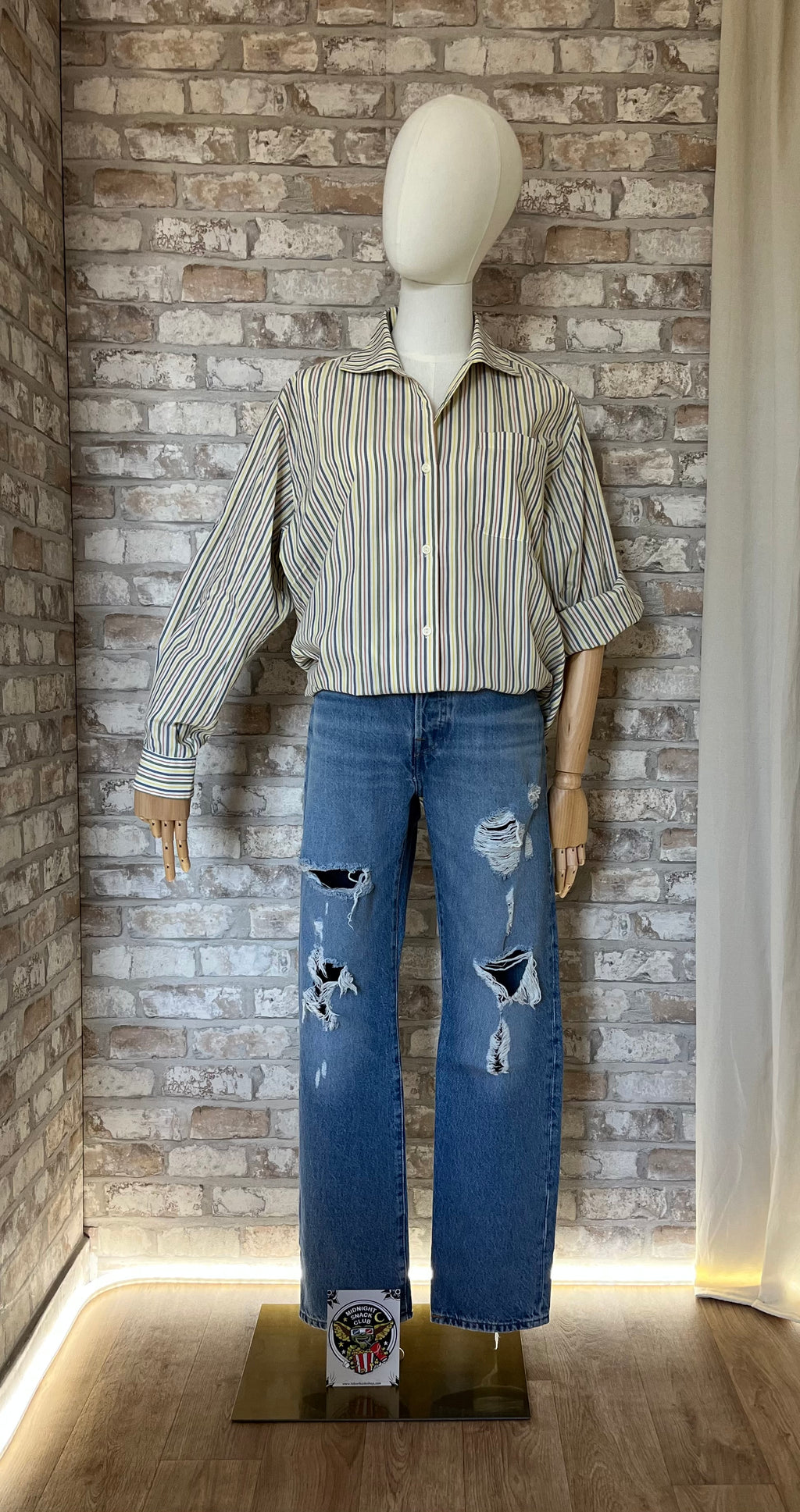 Chemise Vintage Unisex Boxy | Sun Terrace | Rayures Multicolores | Japon / Jean Levis 501 DIstressed / Patch La Barbuda