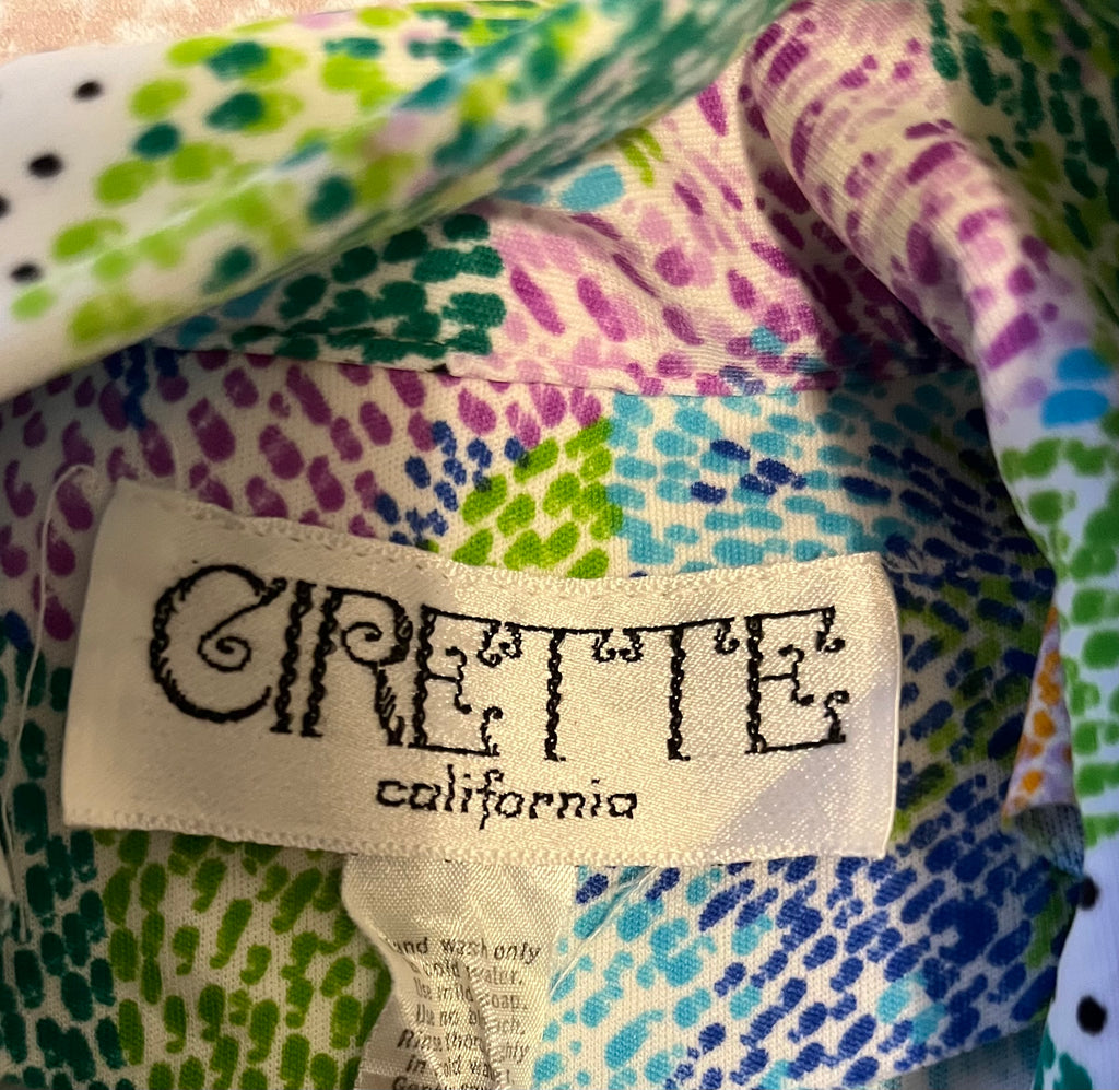 Chemise Vintage 70s | Imprimé Impressionniste & Col Lavallière | "GIRETTE California" | M/L FR - Grade A