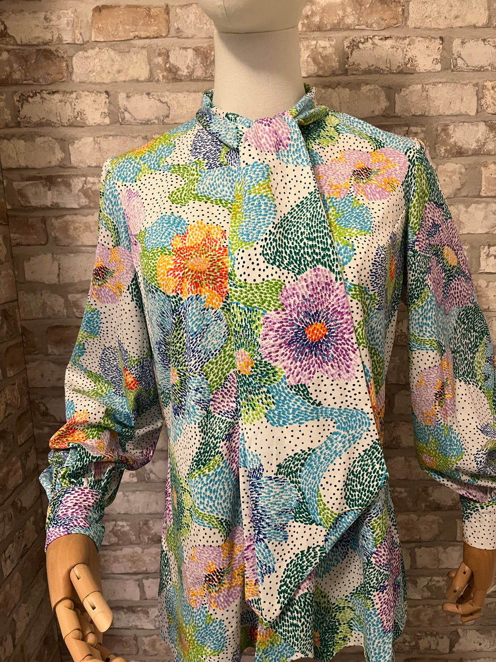 Chemise Vintage 70s | Imprimé Impressionniste & Col Lavallière | "GIRETTE California" | M/L FR - Grade A