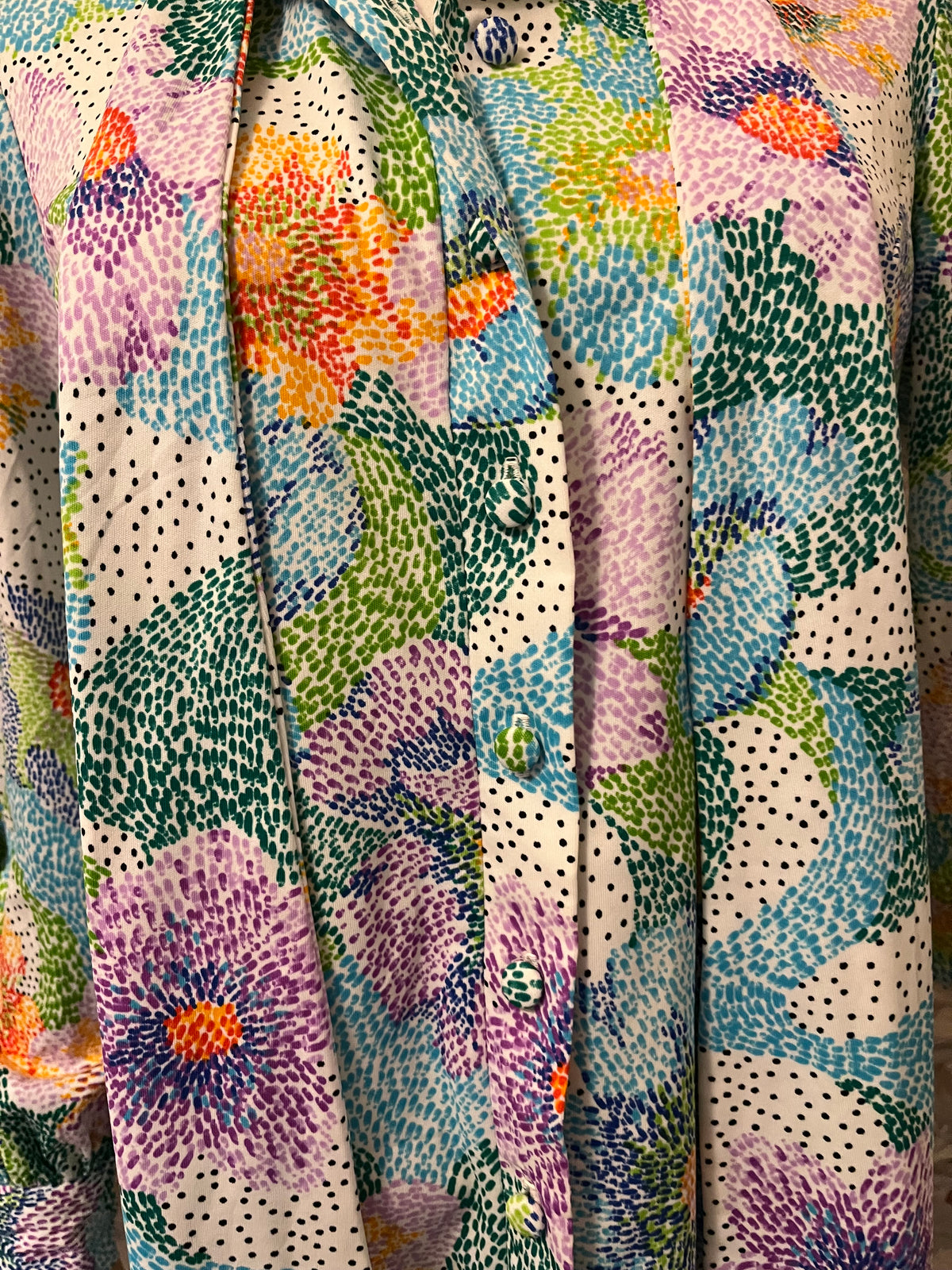 Chemise Vintage 70s | Imprimé Impressionniste & Col Lavallière | "GIRETTE California" | M/L FR - Grade A