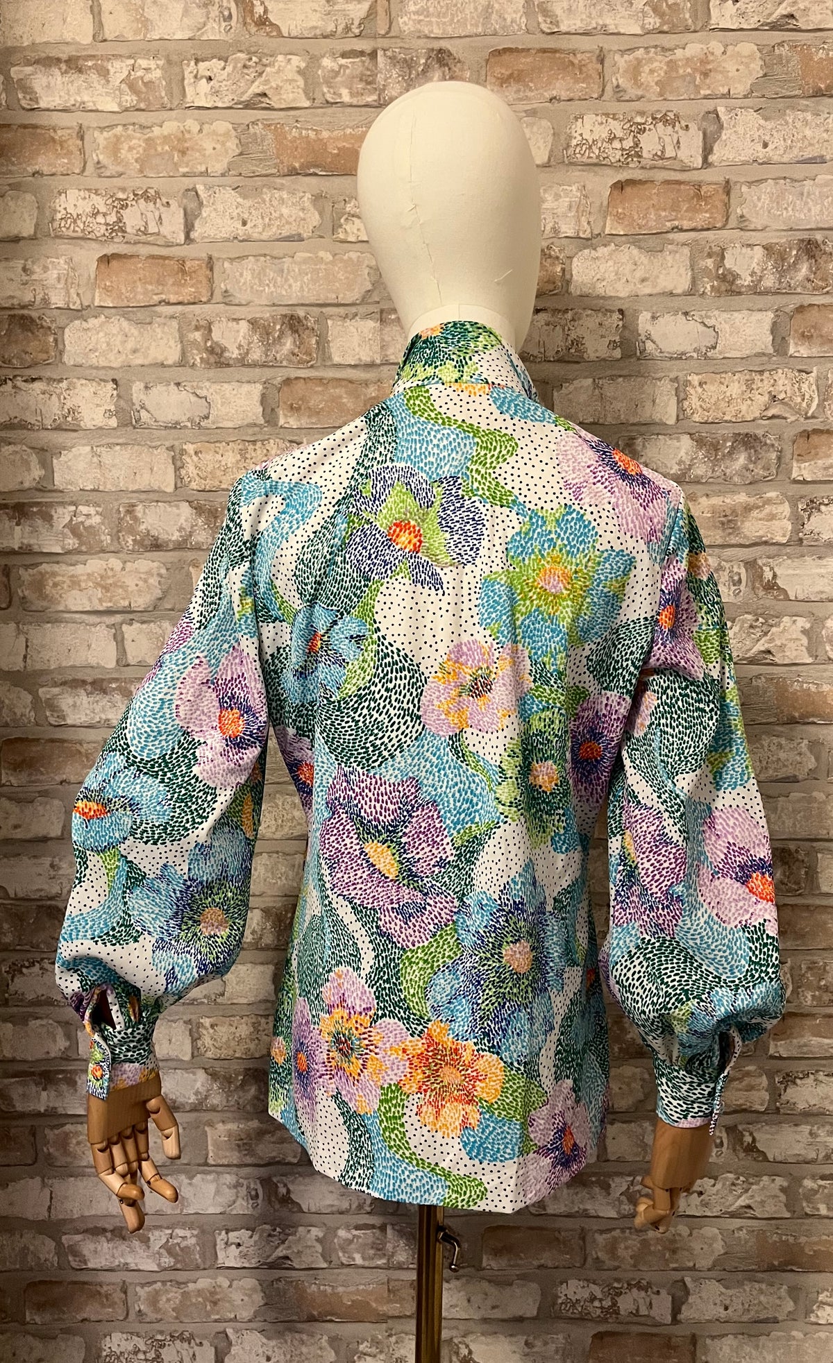 Chemise Vintage 70s | Imprimé Impressionniste & Col Lavallière | "GIRETTE California" | M/L FR - Grade A