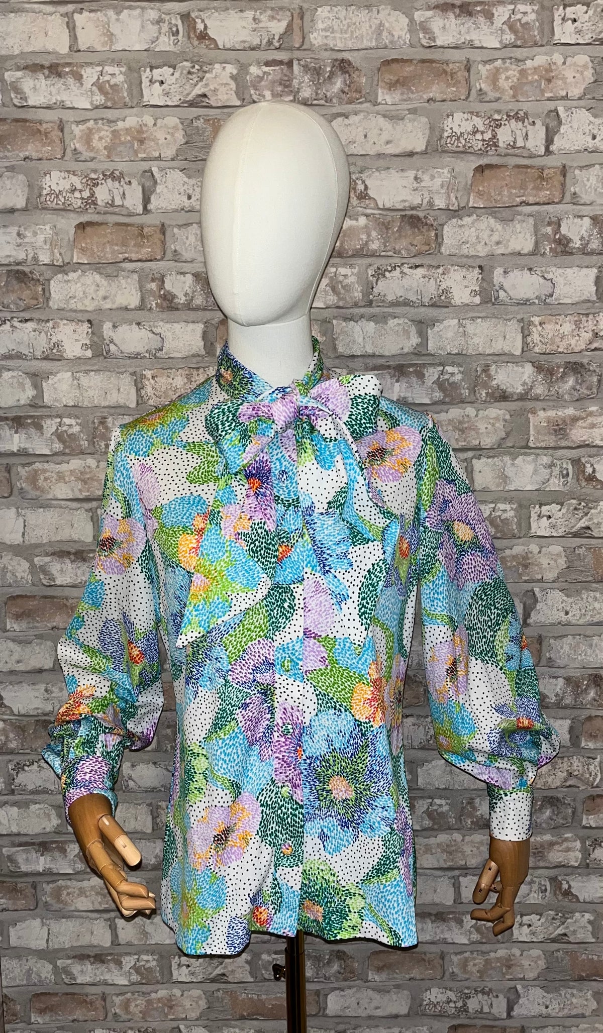 Chemise Vintage 70s | Imprimé Impressionniste & Col Lavallière | "GIRETTE California" | M/L FR - Grade A