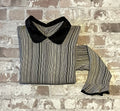 Chemisier Vintage | Rayures & Col Claudine Noir | Chikuma | Japon
