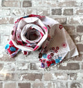 Foulard "Girly Flowers" | Imprimé Floral Fuchsia & Turquoise | Voile de Coton