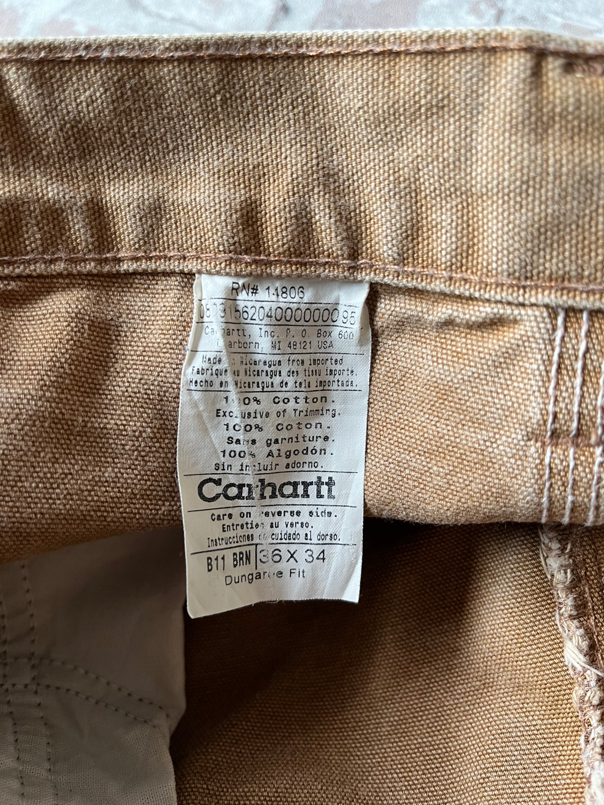 Pantalon Carpenter Carhartt B11 | Hamilton Brown Faded | Vintage 00s | 36 x 34 US - GRADE A DISTRESSED